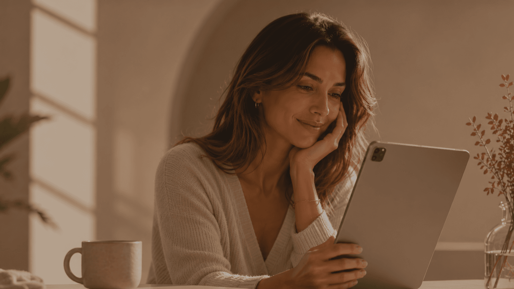 A SkinBit member viewing her report on a tablet